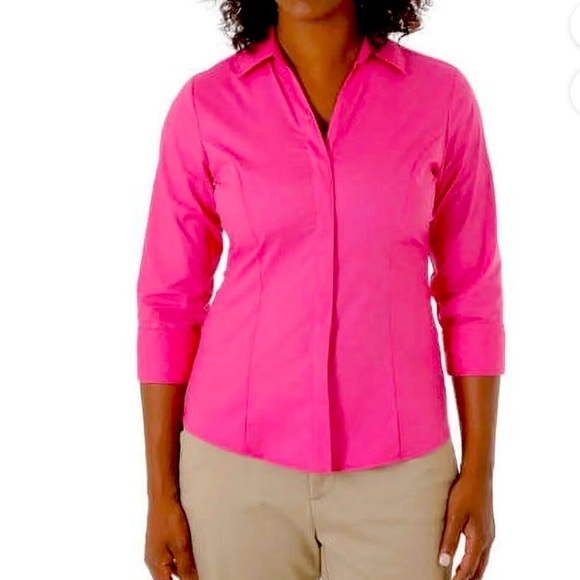 Lee Easy Care Wrinkle Resistant Button Down Shirt Hot Pink Fuchsia - Picture 1 of 11